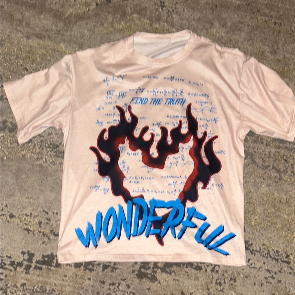 Graphic Tee with Flame Design - Pink